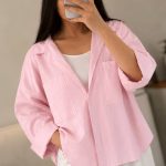 شومیز زنانه باکسی طرح 2 جیب فری سایز کد 010